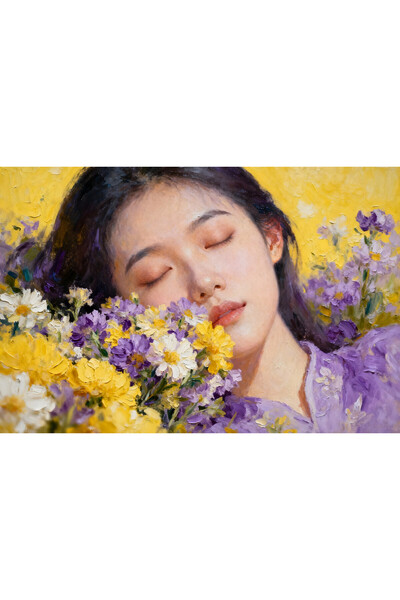 VeliumCraft Canvas Painting Feminine Serenity 3, flowers, woman, 80x50 cm, wo...