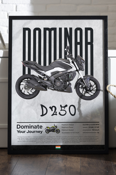 Duvarda Bajaj Dominar 250 Siyah Ahşap Çerçeveli Poster, Dekoratif Motosiklet ...