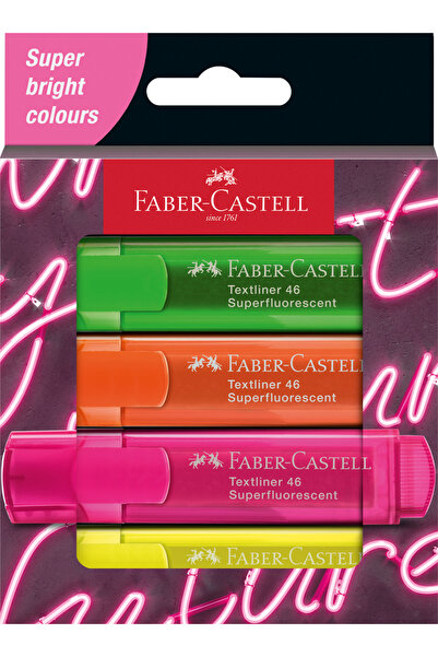 Faber Castell Комплект от 4 текстови маркера, суперфлуоресцентни, за картонен...