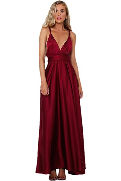 Dotail Jamron Elegant Maxi Dress, Satin, V-neck, Drawstring, Adjustable, maxi...