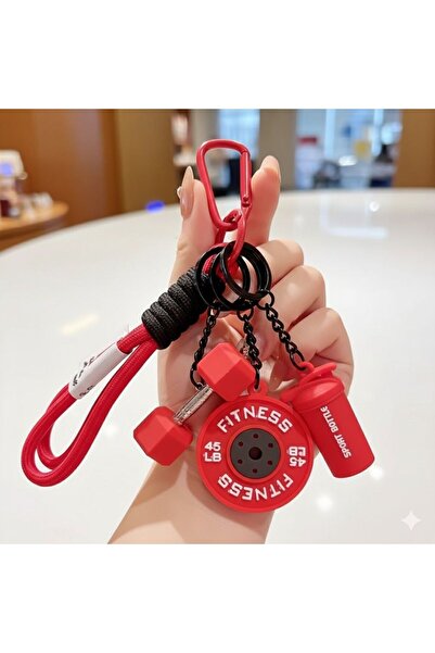 Fivy Red Color Dumbbell, Weight Plate and Shaker Detailed Fitness Charm, Fitn...