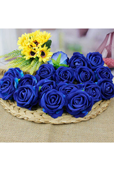 NET MARKET Yapay Kadife Gül 10 Adet Mavi 50 Cm – Yapay Çiçek Dekor, Masa Süsü,