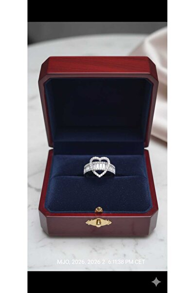 SOSYETEZGAHI خاتم عرض زواج قابل للتعديل مرصع بحجر الزركون على شكل قلب لعيد الحب