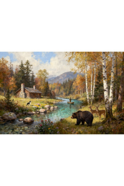 VeliumCraft Tablou Canvas Cabana ideala 45, 90 x 70 cm, natura, peisaj, stil ...