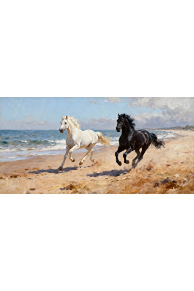 VeliumCraft Tablou Canvas Cai alergand pe coasta 3, mare, print stil pictura,...