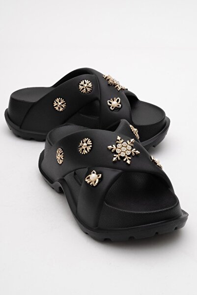 CCWAY AYAKKABI Дамски пантофи с аксесоари ЧЕРЕН