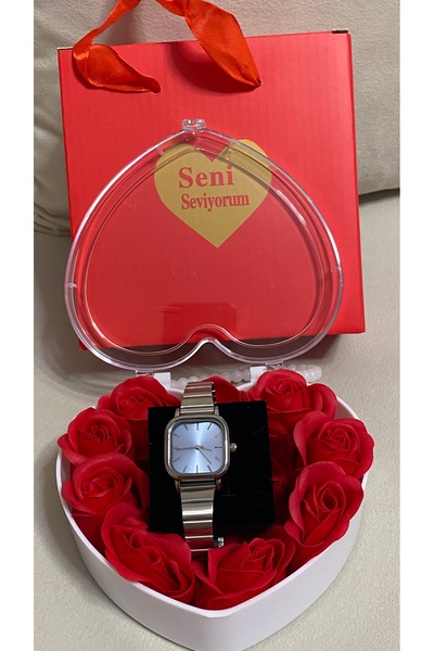 T-GOER Sevgililere Özel Kalpli Güllü Kutulu Saat Hediye Seti