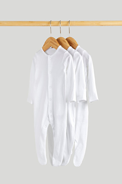 MOTHERCARE 3Lü Beyaz Uzun Kollu Patikli Uyku Tulumu