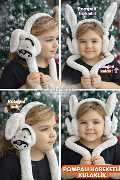 QUEEN AKSESUAR Movable Kuromi Cat Rabbit Ear Plush Earmuff White Winter Child...