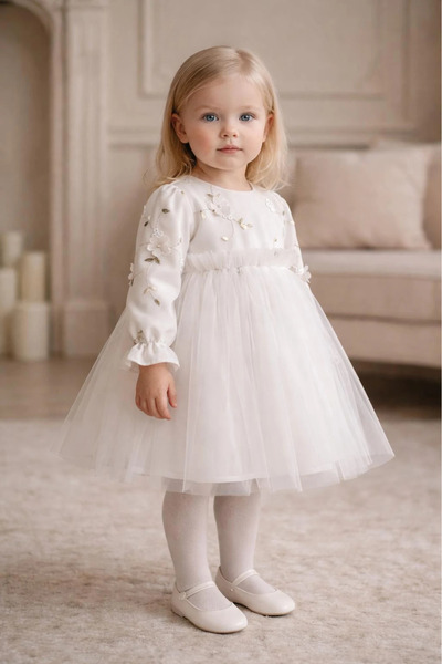 Minizade Rochie pentru fetiță cu mânecă lungă și broderie, pentru nuntă, ocaz...