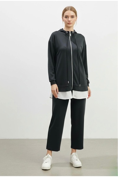 Puane Women's Hooded Zippered Tunic Pants Set