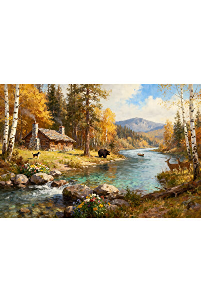 VeliumCraft Tablou Canvas Cabana ideala 34, 80 x 50 cm, natura, peisaj, stil ...