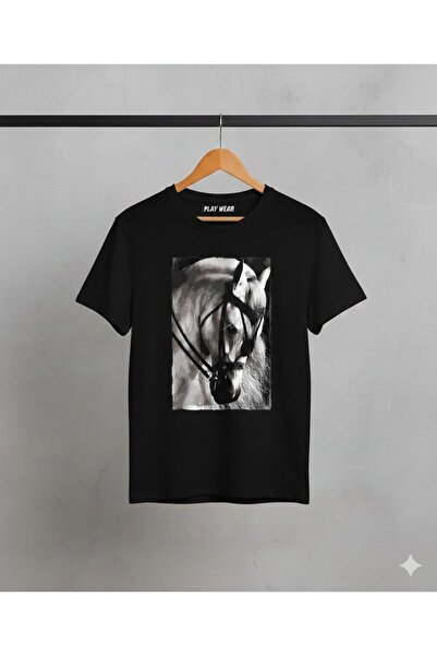 playwear تيشيرت مطبوع بتصميم PLAY WEAR للجنسين قصة فضفاضة Mold Horse v4