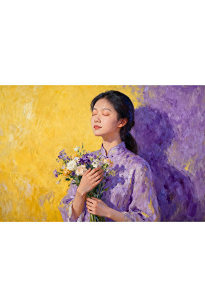 VeliumCraft Tablou Canvas Serenitate feminina 5, flori, femeie, 80x50 cm, sas...
