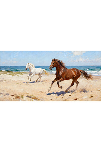 VeliumCraft Tablou Canvas Cai alergand pe coasta 2, mare, print stil pictura,...
