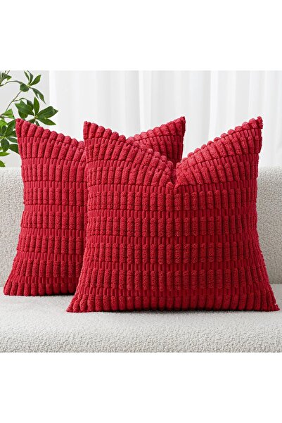 Dotail Set of 2 MIULEE pillowcases, velvet, boho stripes, 45 x 45 cm, soft, red