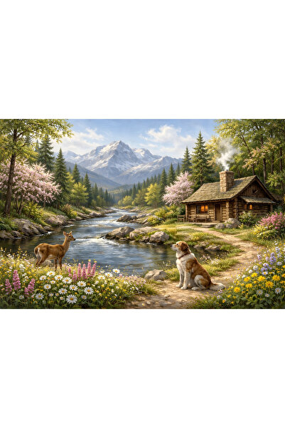 VeliumCraft Tablou Canvas Cabana ideala 37, 80 x 50 cm, natura, peisaj, stil ...