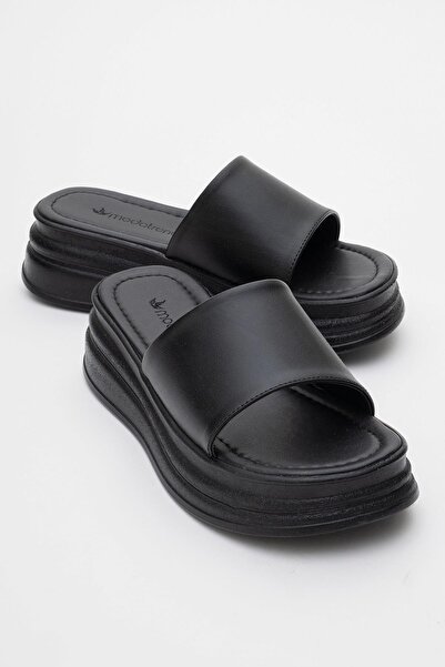 CCWAY AYAKKABI Women's Wide Band Slippers Black