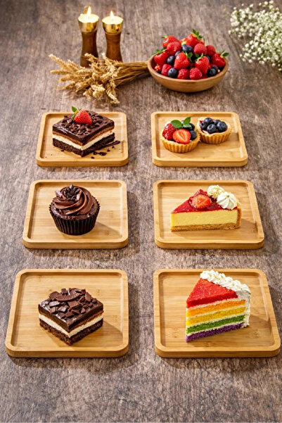 Rosemor 6-Piece Square Bamboo Gourmet Breakfast Plate, Cake Serving Presentat...