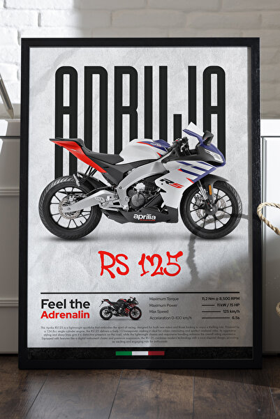 Duvarda Aprilia RS 125 crni poster sa drvenim okvirom, dekorativna zidna umet...