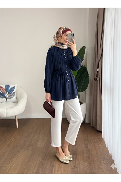 by nursel çiçek Women's Tredn Brit Buttoned Ribbed Shirt