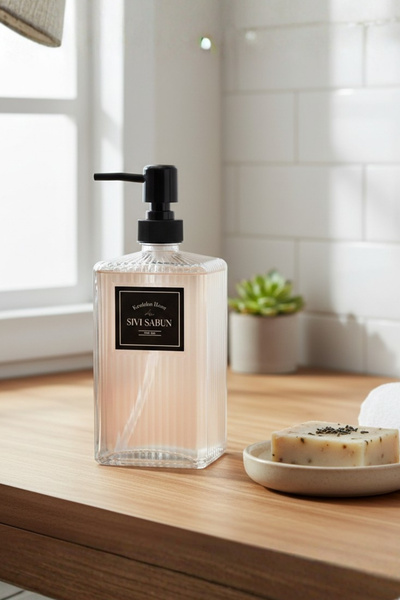 Homerest Modern Geometrik Cam Sıvı Sabunluk, Siyah Modern Lüks Banyo ve Mutfa...