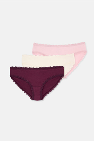 Dagi 3-Piece Flat Hipster Panties with Lace Detail at Waist and Legs