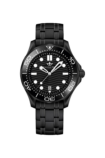 Caverton Mair Carfton Mayer watch with black dial and steel strap