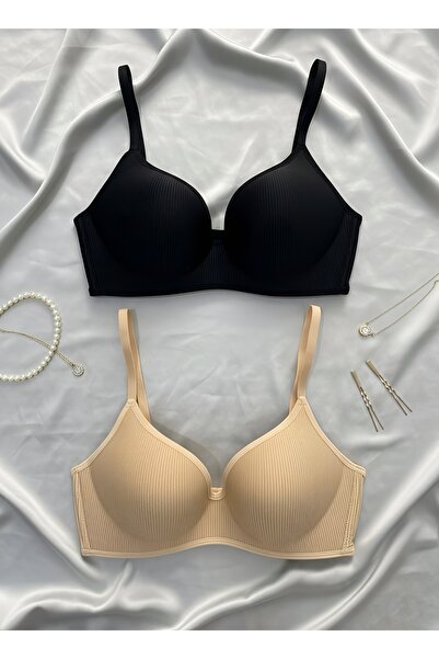 Maly Love Γυναικείο Σουτιέν χωρίς μπανέλες, με υφή, σε μαύρο και φυσικό χρώμα...