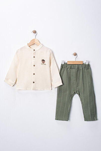 Pio Kids 6-24 Months Boy's Muslin Shirt with Acorn Embroidery and Linen Pants...