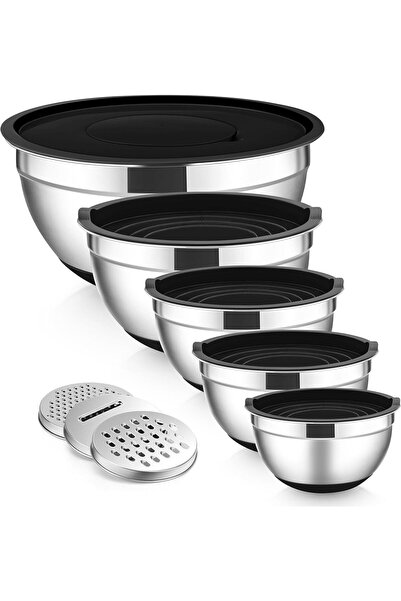 Efar مجموعة أوعية خلط من الفولاذ المقاوم للصدأ من إي-فار مع أغطية، 5 قطع من أ...