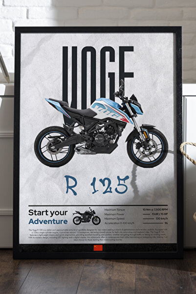 Duvarda Voge R 125 Siyah Ahşap Çerçeveli Poster, Dekoratif Motosiklet Duvar T...
