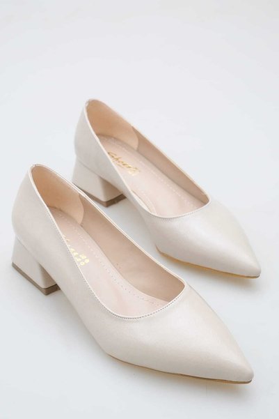 BİR-SEN SHOES Cova Beige Patent Leather Short Heel Stiletto 3.5 cm
