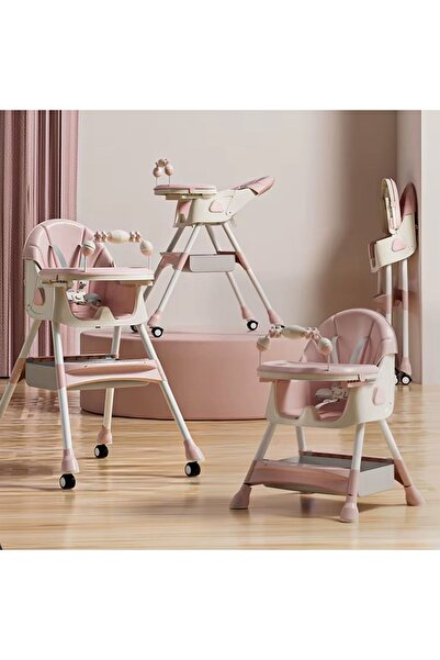 kinderplay Scaun înalt reglabil roz pentru bebeluși cu tavă detașabilă
