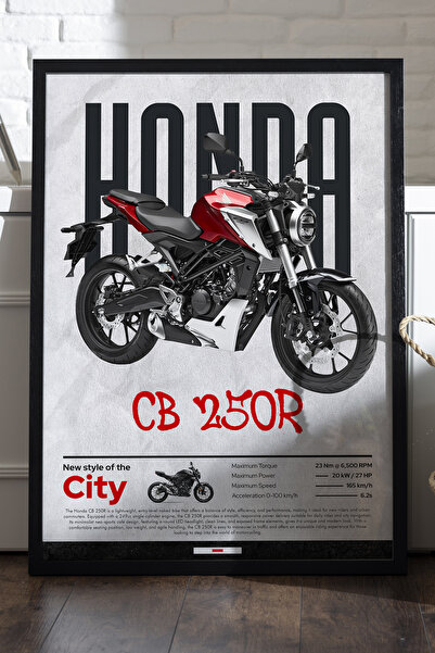 Duvarda Αφίσα Honda CB 250 R με μαύρο ξύλινο πλαίσιο, διακοσμητικός πίνακας τ...