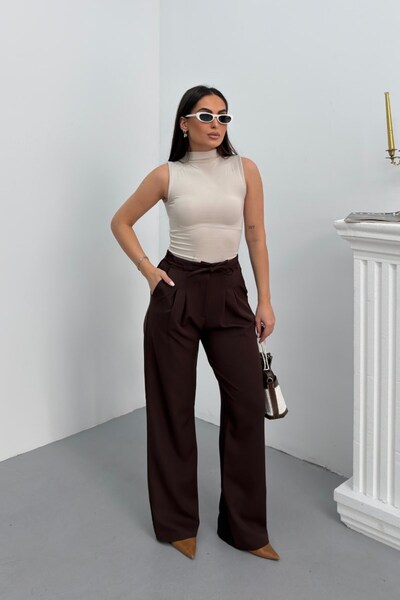 spirituel Women's Trousers with Lace-Up Waist, Pleated Detail, Double Pockets...