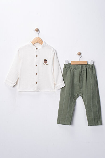 Pio Kids 6-24 Months Boy's Muslin Shirt with Acorn Embroidery and Linen Pants...
