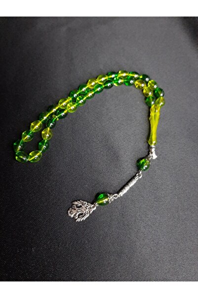 MRYart سبحة صلاة أنيقة من 33 حبة بلون أصفر وأخضر، مصنوعة من البودرة العنبرية ...