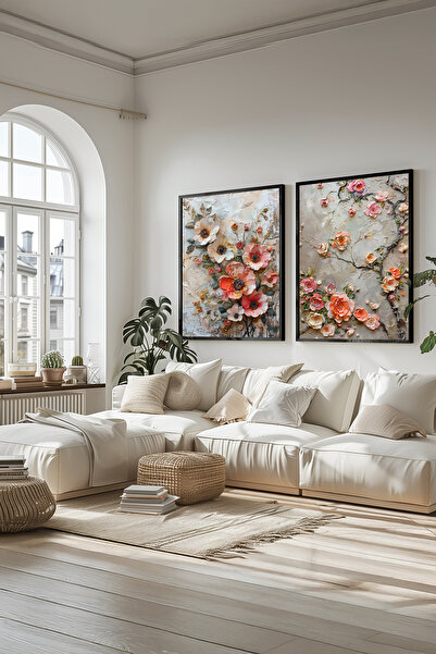 STARYUNA Set de pictură cu două piese, cu textură florală pastel, cu ramă din...