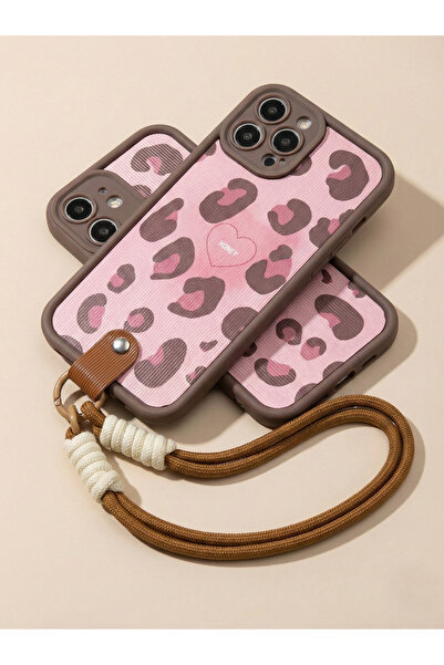 OSG iPhone 15 Uyumlu Leopar Desenli Bileklikli Premium Kamera Korumalı Telefo...