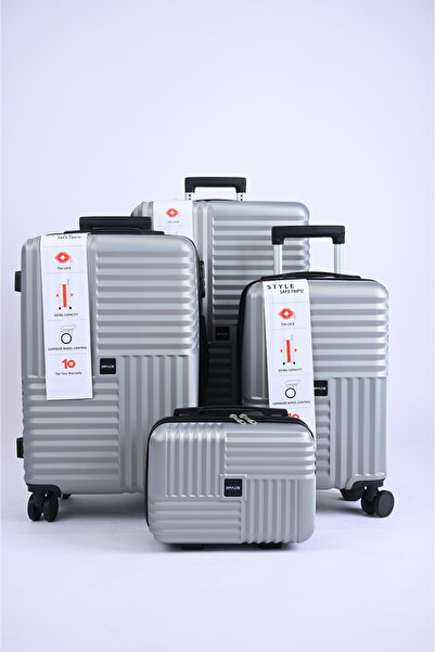 MAC CENTER 4-piece hard-shell luggage set, silver – TSA lock – 360° wheels