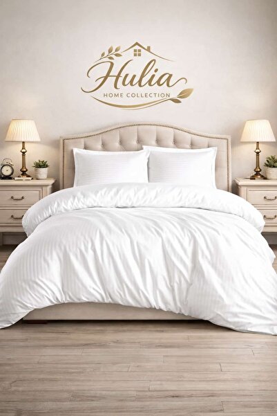 Altıntaş soft Διπλό Satin White Ριγέ Σετ παπλωματοθήκης Σεντόνι με λάστιχο τε...