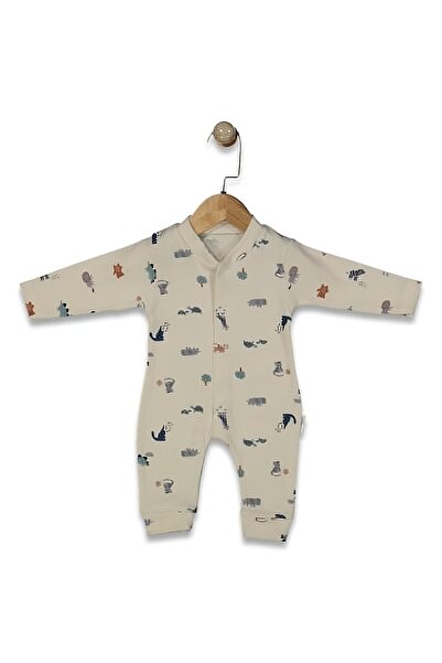 Nayinom Unisex Bebek Safari Temalı %100 Pamuklu Manşetli Çıtçıtlı Tulum 0-3-6 Ay