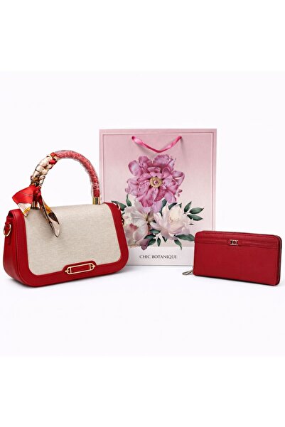 OEM Set cadou elegant pentru femei - geantă roșie cu eșarfă + portofel lung +...