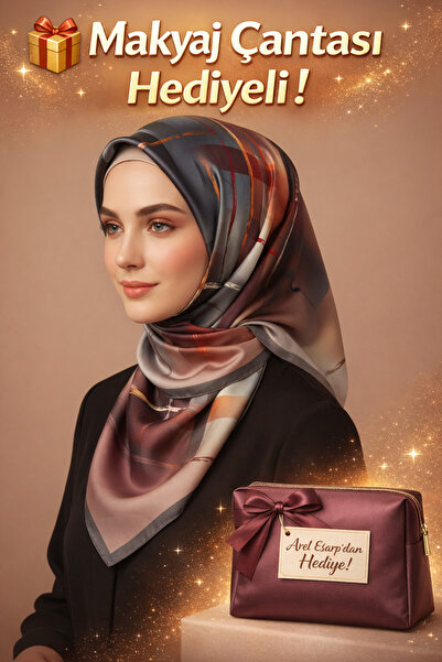 Picasso İpek Görünümlü Antrasit Gri - Kahverengi Kristal Eşarp – Twill Şık Ta...