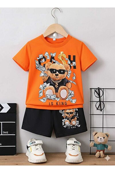 Nice Clothes Children's Tracksuit Set Hooded Unisex Glasses Bear Money Print