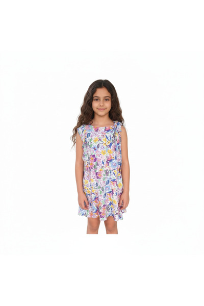 Çikoby Girl's Dress Floral Printed Flounce Woven