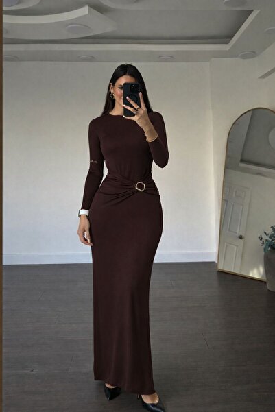 khar Women's Olla Long Evening Dress with Gold Buckle Detail, Stylish Evening...