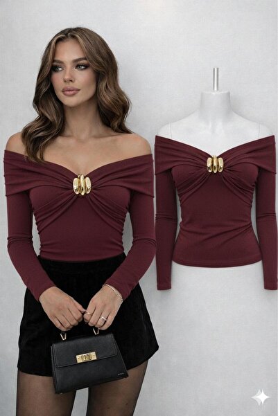 peri tower New Product Women's Gold Buckle Boat Neck Sandy Long Sleeve Blouse...