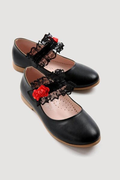 CCWAY AYAKKABI Pantofi din tul floral pentru copii 26-30 NEGRU